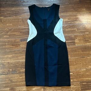 Ann Taylor Black and Blue Colorblock Midi Dress